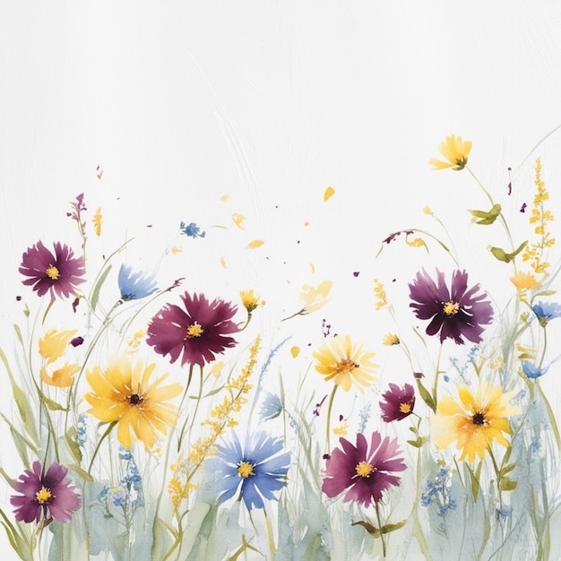 Photo a painting of flowers in the grass with the words wildflower on the bottom