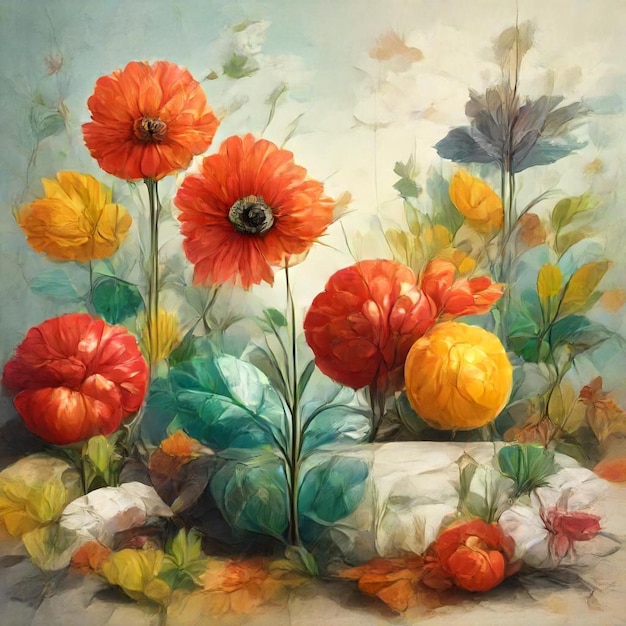 Photo a painting of flowers and plants with the words  poppies