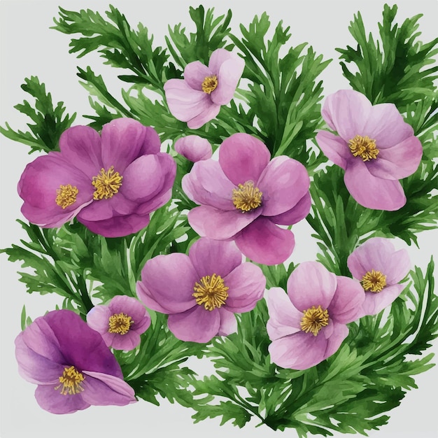 A painting of flowers that are purple and yellow