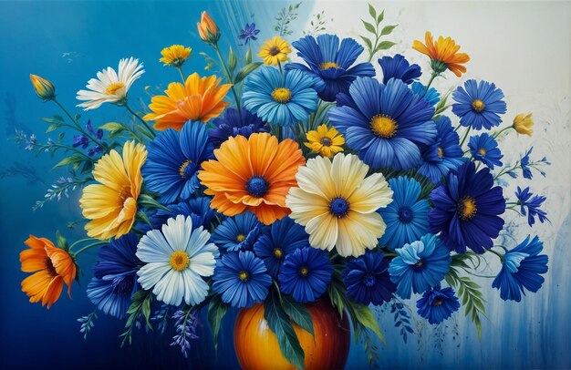 a painting of flowers that are in a vase