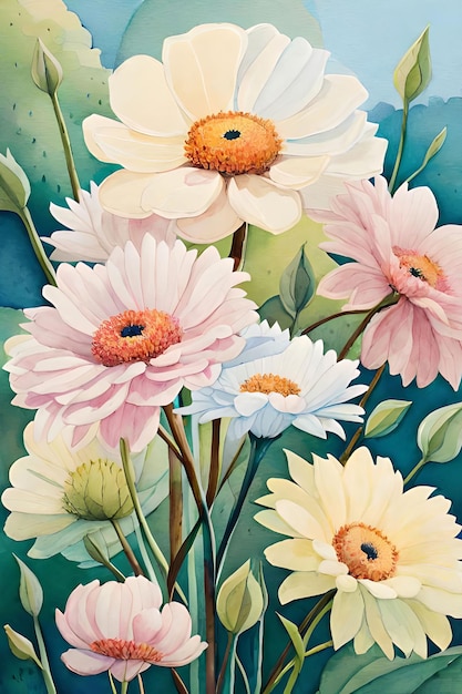 A painting of flowers that says'flowers'on it