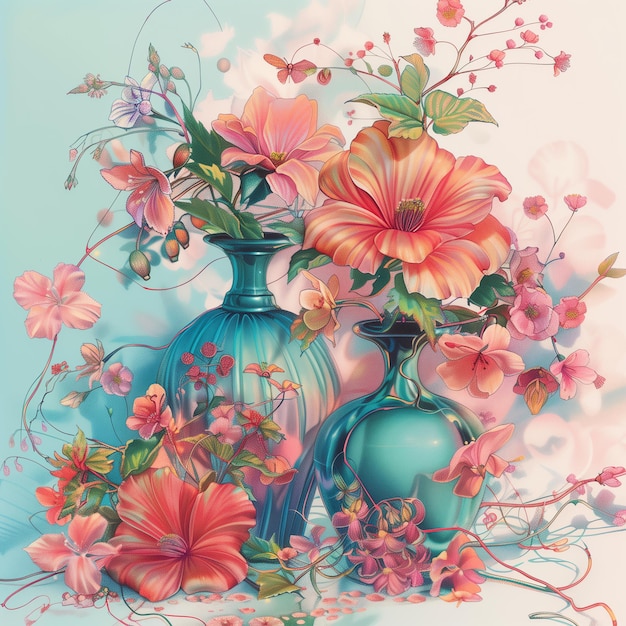 a painting of flowers and a vase with the words  flowers  on it