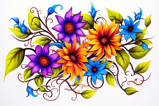 a painting of flowers on a white background with a design that says  flowers