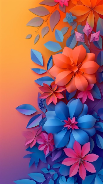 a painting of flowers with blue and pink flowers