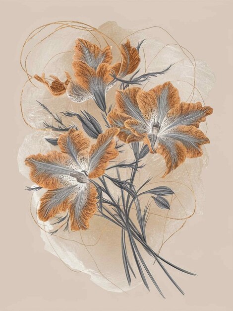 Photo a painting of flowers with a brown background