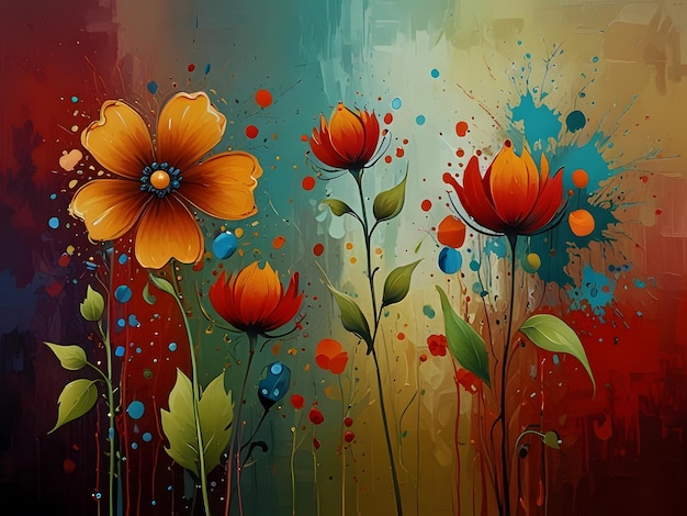 a painting of flowers with different colors and colors