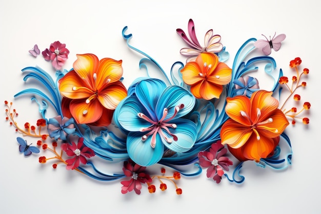 a painting of flowers with orange and blue colors