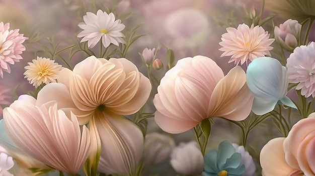 A painting of flowers with a pink background