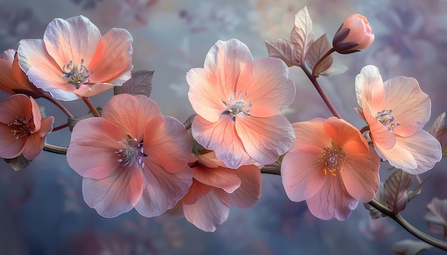 a painting of flowers with pink and orange colors