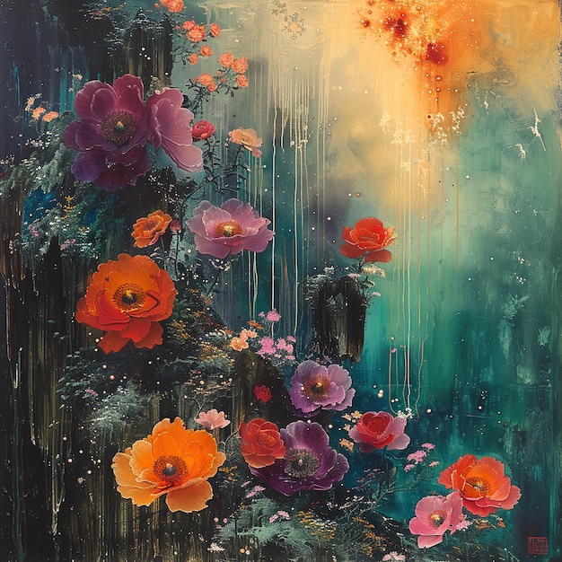 a painting of flowers with the word  flowers  on it