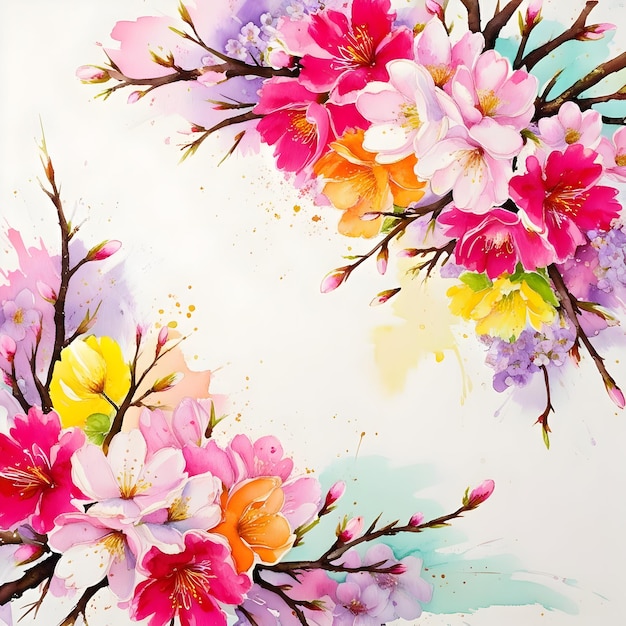 Photo a painting of flowers with the word spring on it