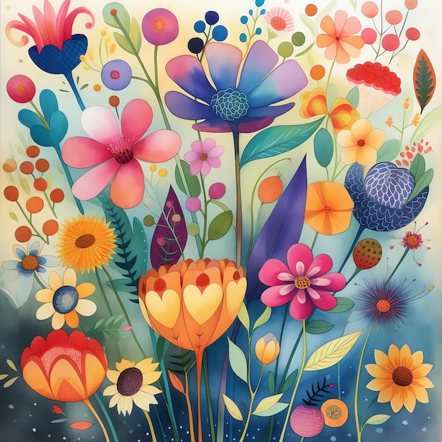 a painting of flowers with the word spring on it