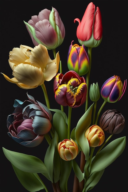 A painting of flowers with the word tulips on it