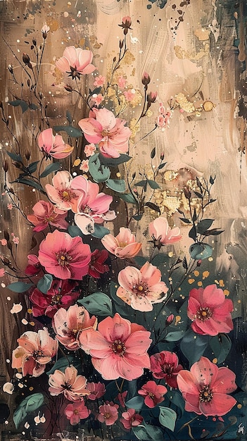 a painting of flowers with the words quot spring quot on the bottom