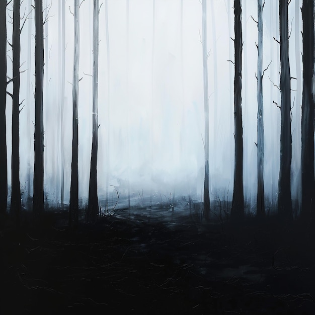 a painting of a forest with a dark background and a dark forest with a spooky forest in the background