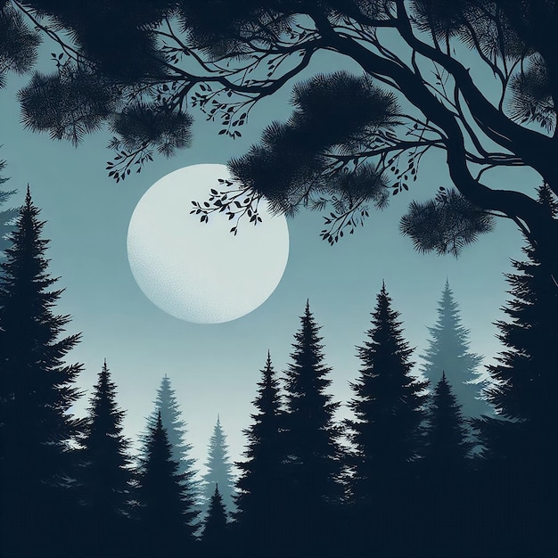 Photo a painting of a forest with a full moon in the background