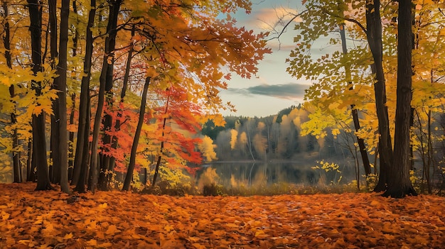 Photo a painting of a forest with a mountain in the background