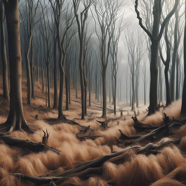 Photo a painting of a forest with trees and a forest background