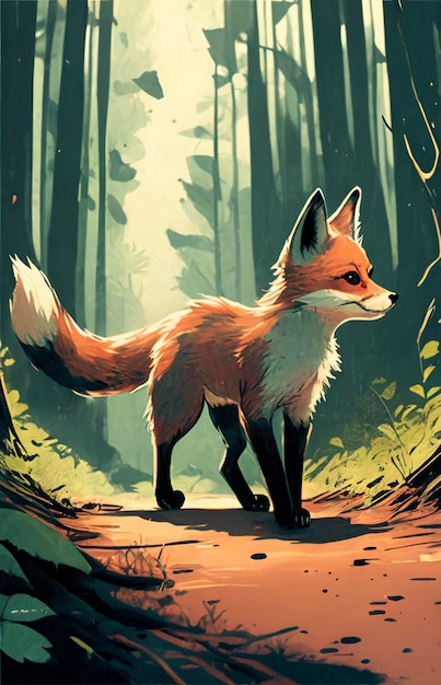 Painting of a fox in a forest generative ai