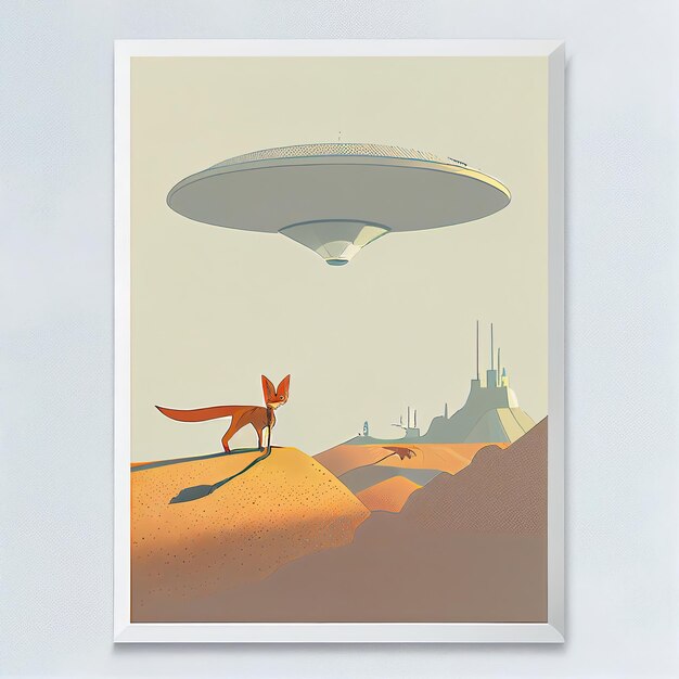 a painting of a fox and a fox on the top of a desert