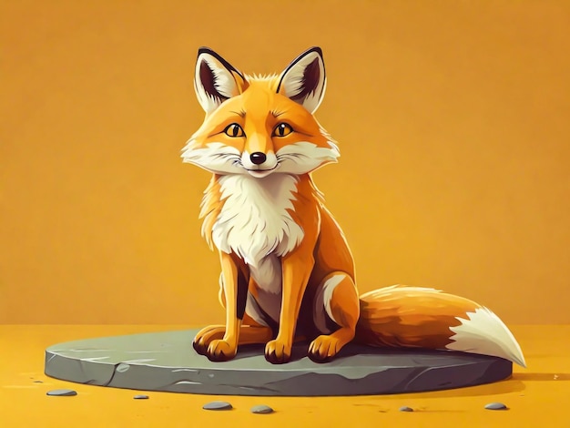 a painting of a fox sitting on a rock