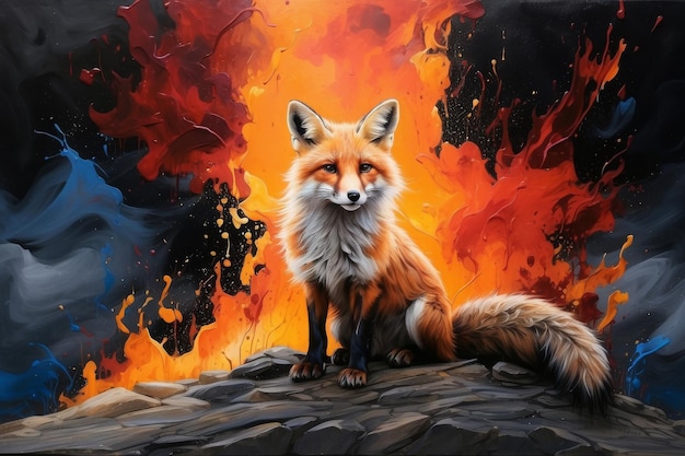 a painting of a fox that has a red fox on it