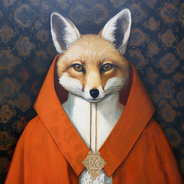 A painting of a fox wearing a red coat Generative AI image