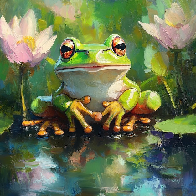 a painting of a frog with a frog on it