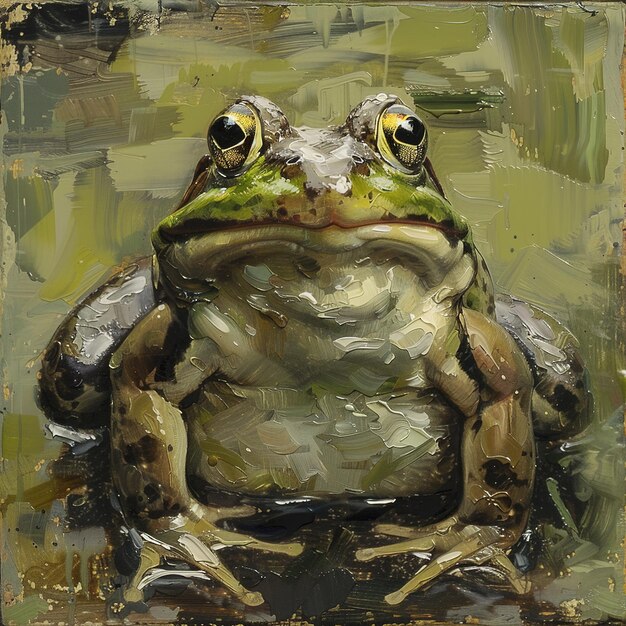 Photo a painting of a frog with a green frog on it