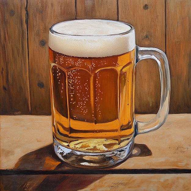 a painting of a full glass of beer with bubbles on it