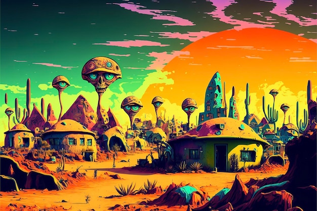 Painting of a futuristic city in the desert generative ai