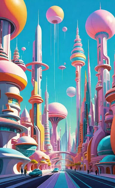 Photo a painting of a futuristic city with a lot of buildings in the background