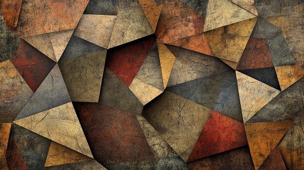 a painting of a geometric pattern with a red and brown background