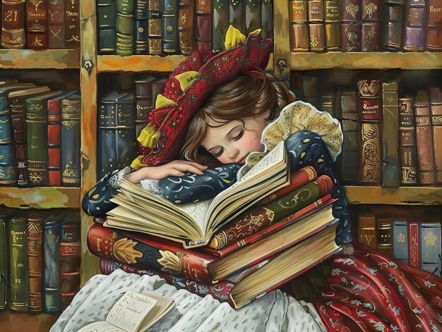 a painting of a girl reading a book with the word  the  on it