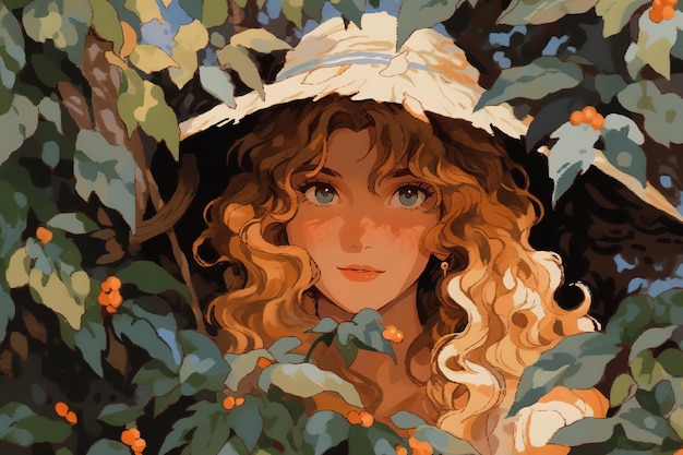 A painting of a girl with a hat