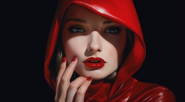 A painting of a girl with red hood