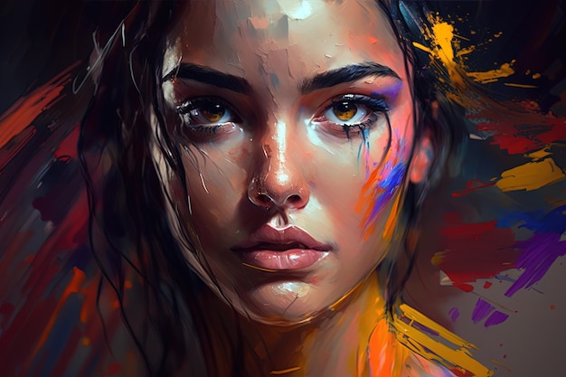 Painting of a girl woman smooth soft skin colorful