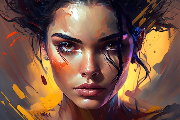 Painting of a girl woman smooth soft skin colorful