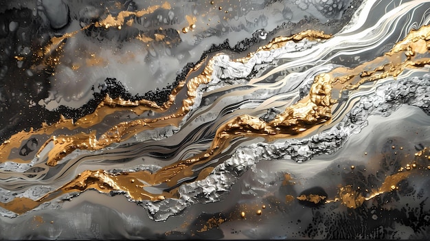 a painting of gold and silver paint with the title of the series