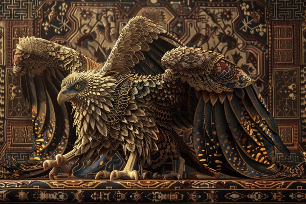 a painting of a golden bird with the word  e k  on it