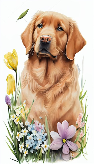 A painting of a golden retriever dog