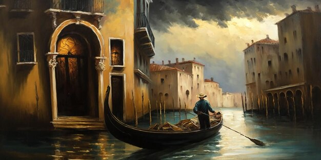 A painting of a gondola in venice.