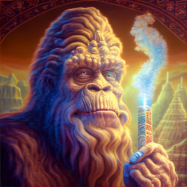 Painting of a gorilla holding a lit candle generative ai