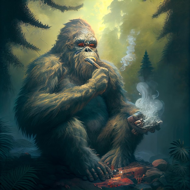 Painting of a gorilla smoking a cigarette generative ai