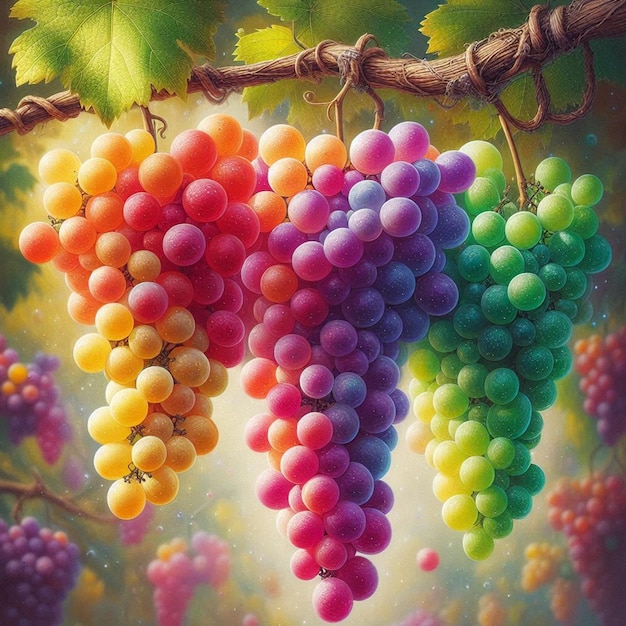 a painting of grapes with a bunch of grapes on it