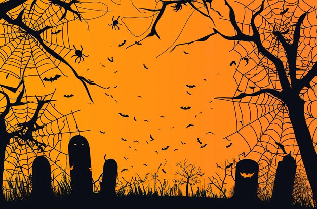 Photo a painting of a graveyard with bats flying in the sky