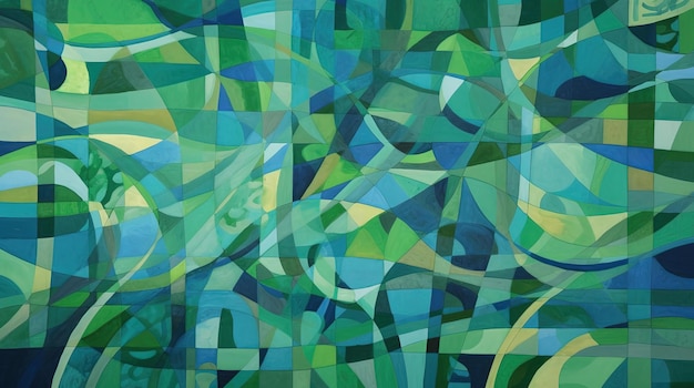 A painting of a green background with a blue background and the word green on it.