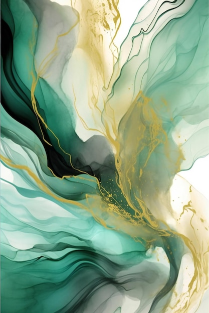 A painting of a green and gold painting.