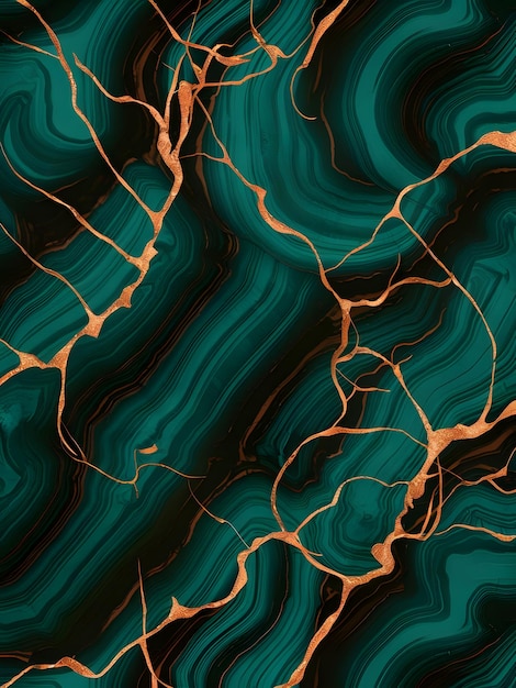 A painting of a green and orange colored background with a gold line