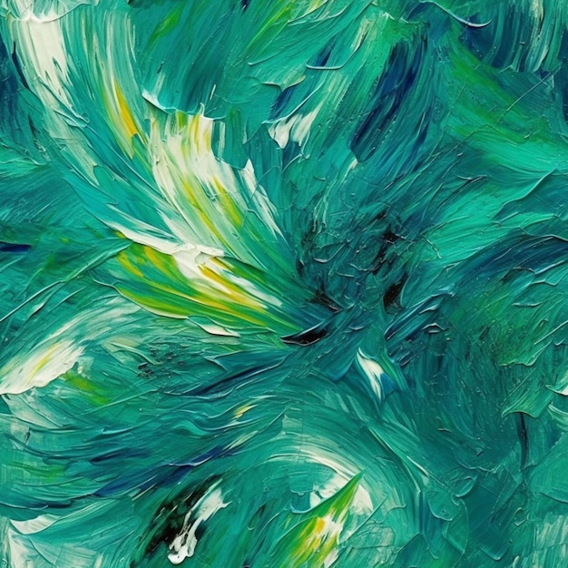 painting of a green and white abstract painting with a lot of green paint generative ai